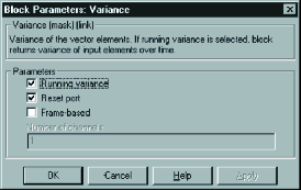 Окно и значения параметров блока Variance