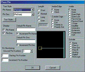 Создание библиотечного компонента в P-CAD 2001 Library Executive. Окно размещения вывода
