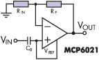Пример использования встроенного Vref для построения неинвертирующего усилителя на базе MCP6021
