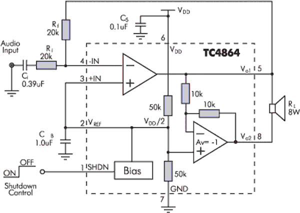 Функциональная схема TC4864 - усилителя ЗЧ