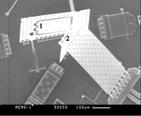 РЭМ-снимок микрозеркала и управляющего электрода в рабочем положении