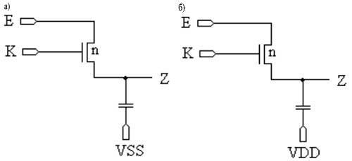 Схемы n-канального и p-канального МОП-транзисторов с нагрузочными емкостями