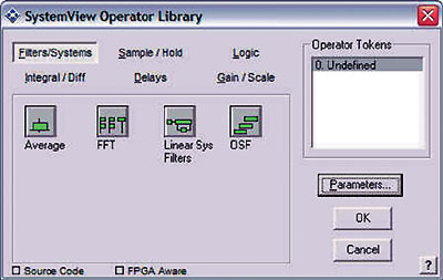 Закладка Filters/Systems библиотеки Operator