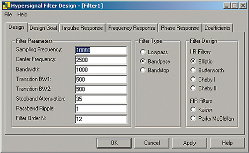 Интерфейс программы синтеза фильтров Filter Design