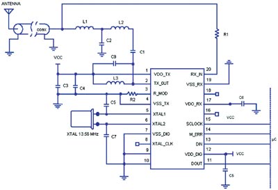 Принципиальная схема ридера на базе микросхемы RI-R6C-001A