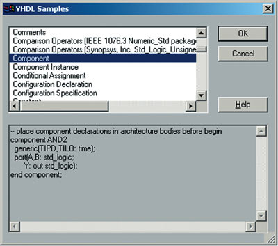 Выбор готовых конструкций VHDL-описаний
