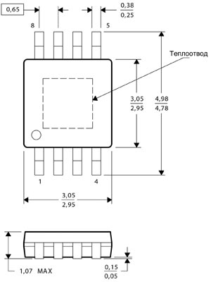Габариты корпуса PowerPADTM TSSOP-8