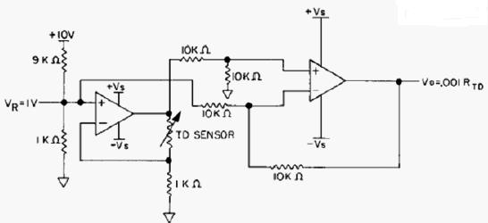 Схема включения термодатчика для дополнительной линеаризации характеристики