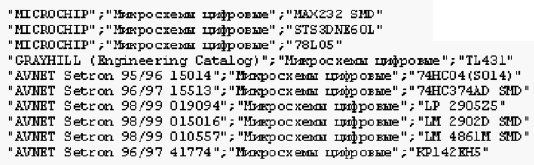 Пример запроса из базы данных на ряд компонентов