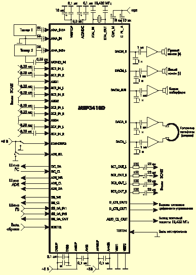 Схема включения мультисистемного процессора звука MSP3410D